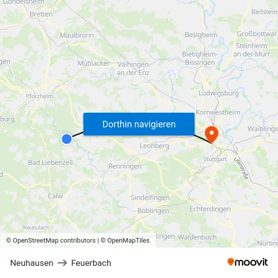 Neuhausen to Feuerbach map