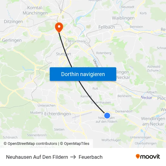 Neuhausen Auf Den Fildern to Feuerbach map