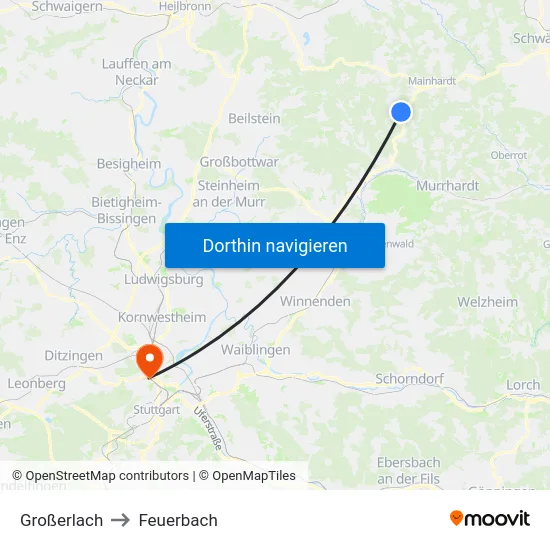 Großerlach to Feuerbach map