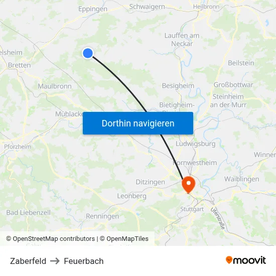 Zaberfeld to Feuerbach map