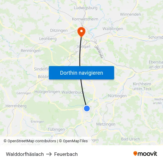 Walddorfhäslach to Feuerbach map