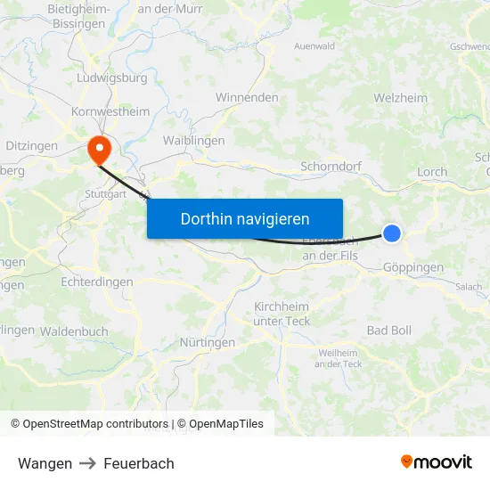 Wangen to Feuerbach map