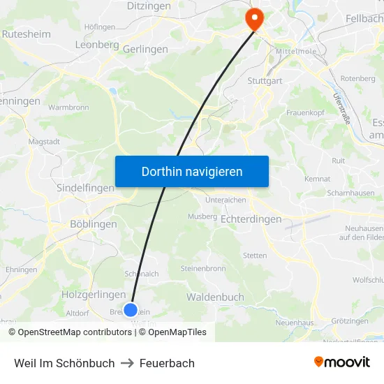Weil Im Schönbuch to Feuerbach map