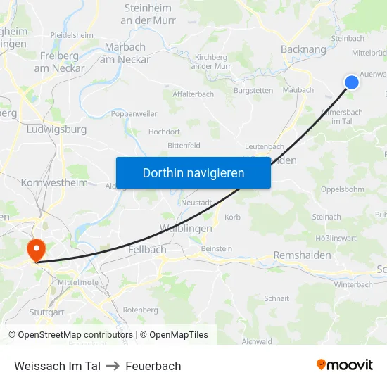 Weissach Im Tal to Feuerbach map