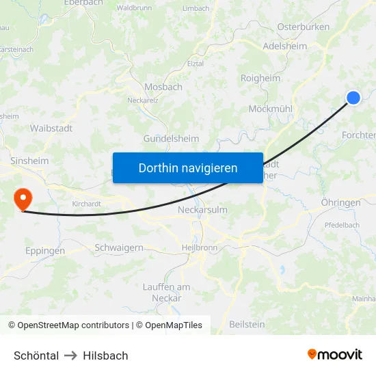 Schöntal to Hilsbach map