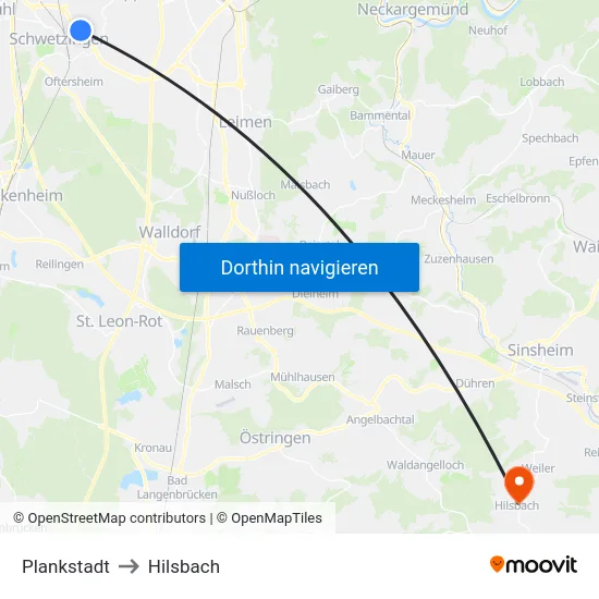 Plankstadt to Hilsbach map