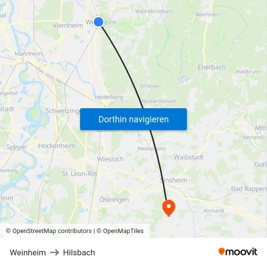 Weinheim to Hilsbach map