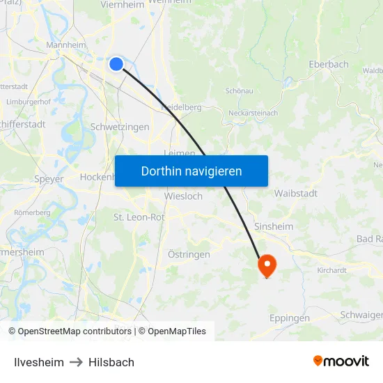 Ilvesheim to Hilsbach map