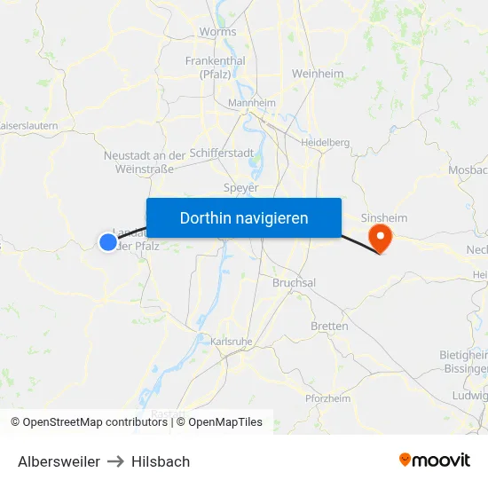 Albersweiler to Hilsbach map