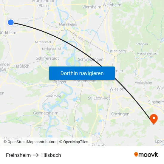 Freinsheim to Hilsbach map