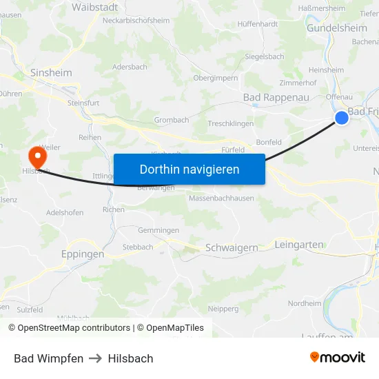 Bad Wimpfen to Hilsbach map