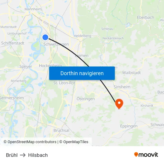 Brühl to Hilsbach map