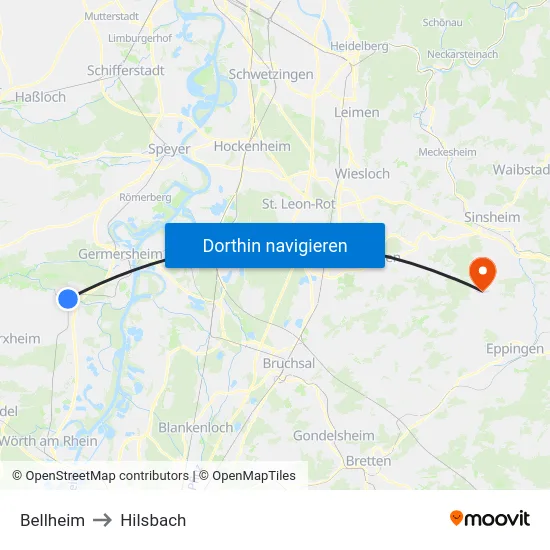 Bellheim to Hilsbach map