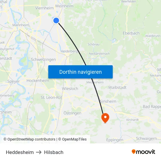 Heddesheim to Hilsbach map