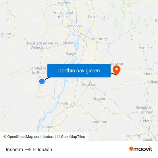 Insheim to Hilsbach map