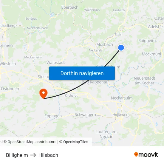 Billigheim to Hilsbach map