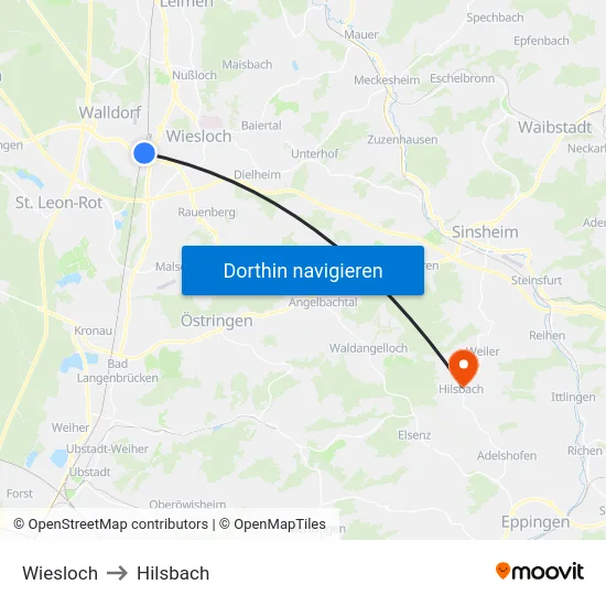 Wiesloch to Hilsbach map