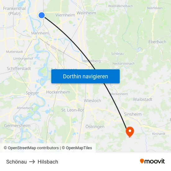 Schönau to Hilsbach map