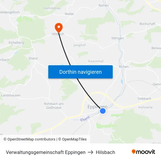Verwaltungsgemeinschaft Eppingen to Hilsbach map