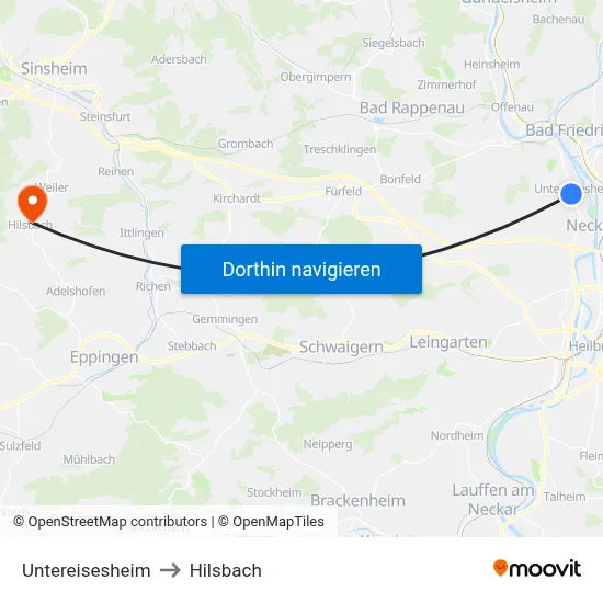 Untereisesheim to Hilsbach map
