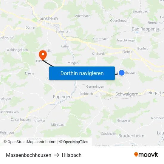 Massenbachhausen to Hilsbach map