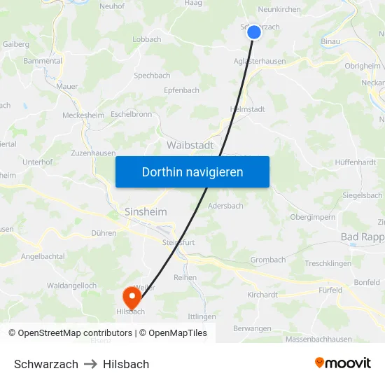 Schwarzach to Hilsbach map