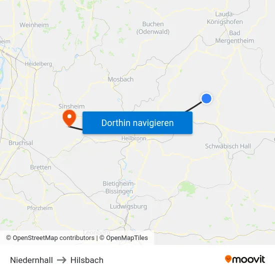 Niedernhall to Hilsbach map