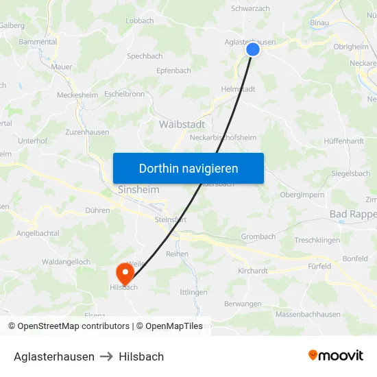 Aglasterhausen to Hilsbach map