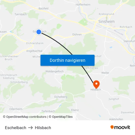 Eschelbach to Hilsbach map