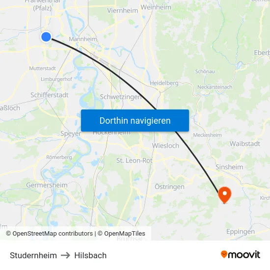 Studernheim to Hilsbach map