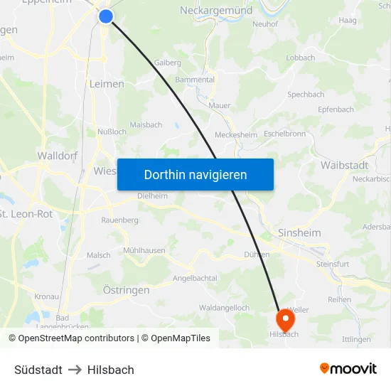 Südstadt to Hilsbach map