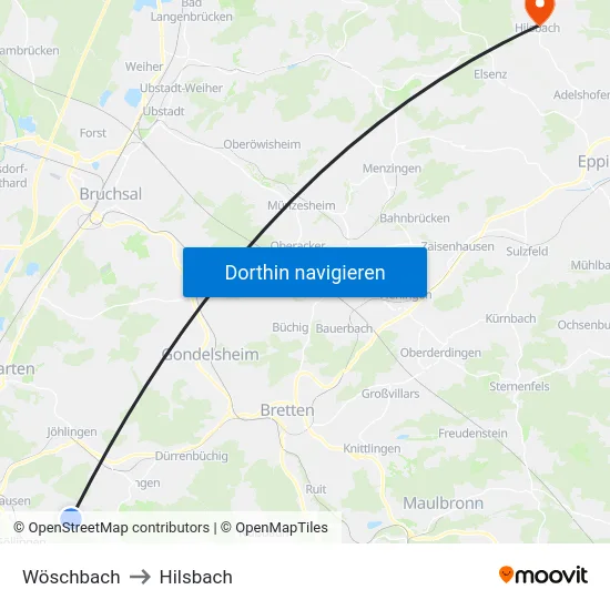 Wöschbach to Hilsbach map