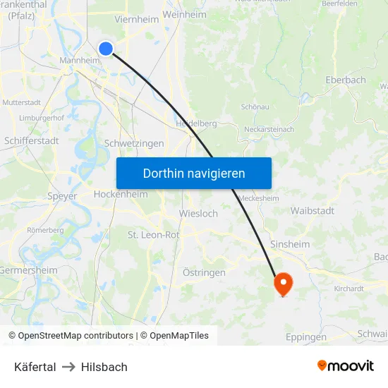 Käfertal to Hilsbach map