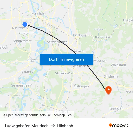 Ludwigshafen-Maudach to Hilsbach map
