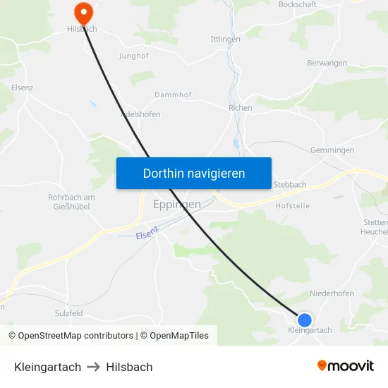 Kleingartach to Hilsbach map