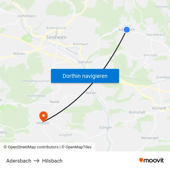 Adersbach to Hilsbach map