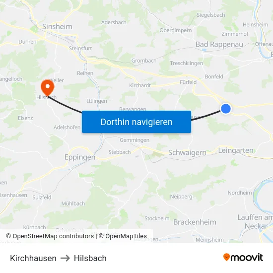 Kirchhausen to Hilsbach map