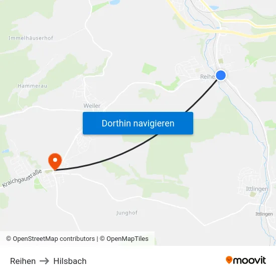 Reihen to Hilsbach map