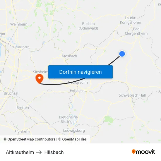 Altkrautheim to Hilsbach map