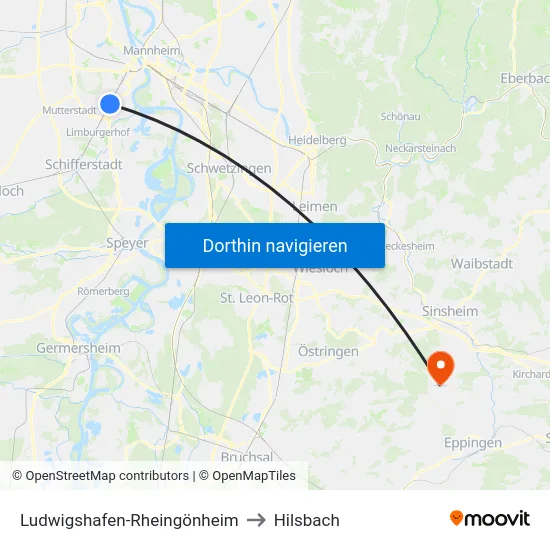 Ludwigshafen-Rheingönheim to Hilsbach map