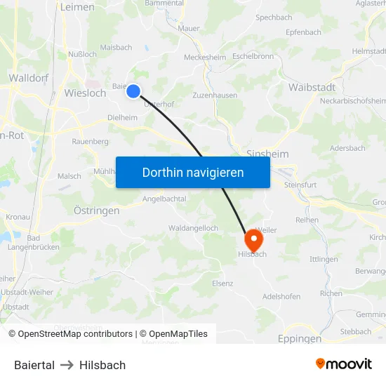 Baiertal to Hilsbach map