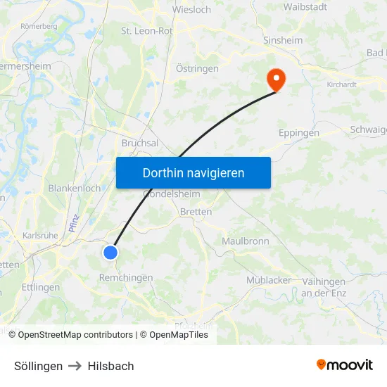 Söllingen to Hilsbach map