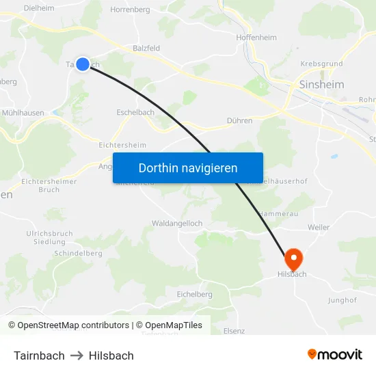 Tairnbach to Hilsbach map