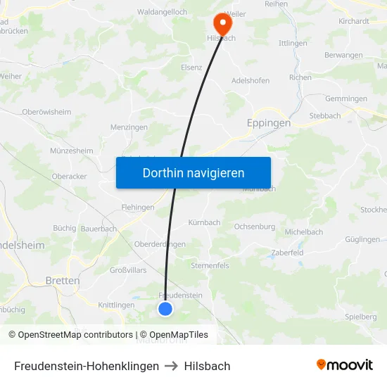 Freudenstein-Hohenklingen to Hilsbach map