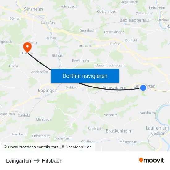 Leingarten to Hilsbach map