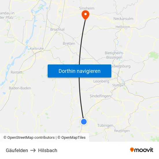Gäufelden to Hilsbach map