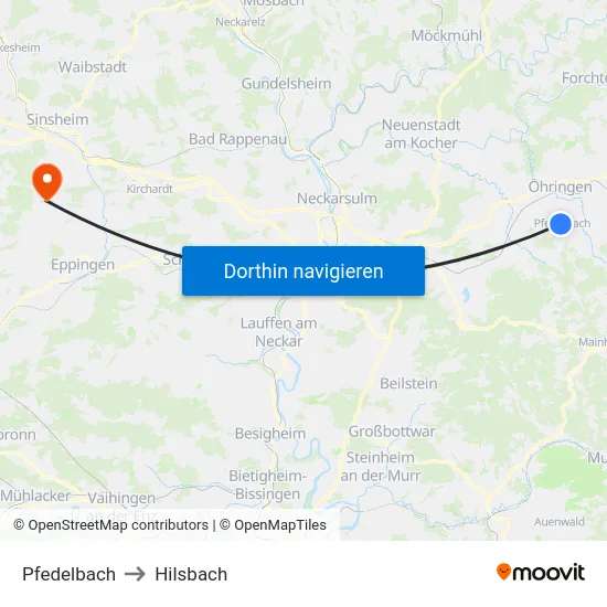 Pfedelbach to Hilsbach map