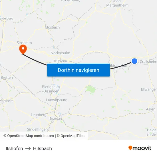 Ilshofen to Hilsbach map