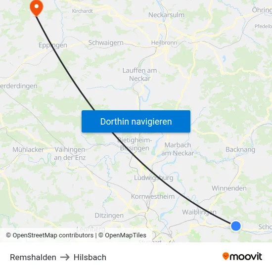 Remshalden to Hilsbach map