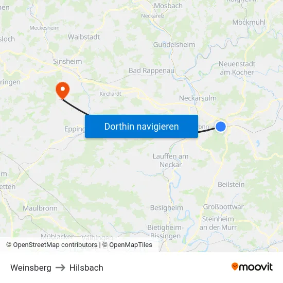 Weinsberg to Hilsbach map